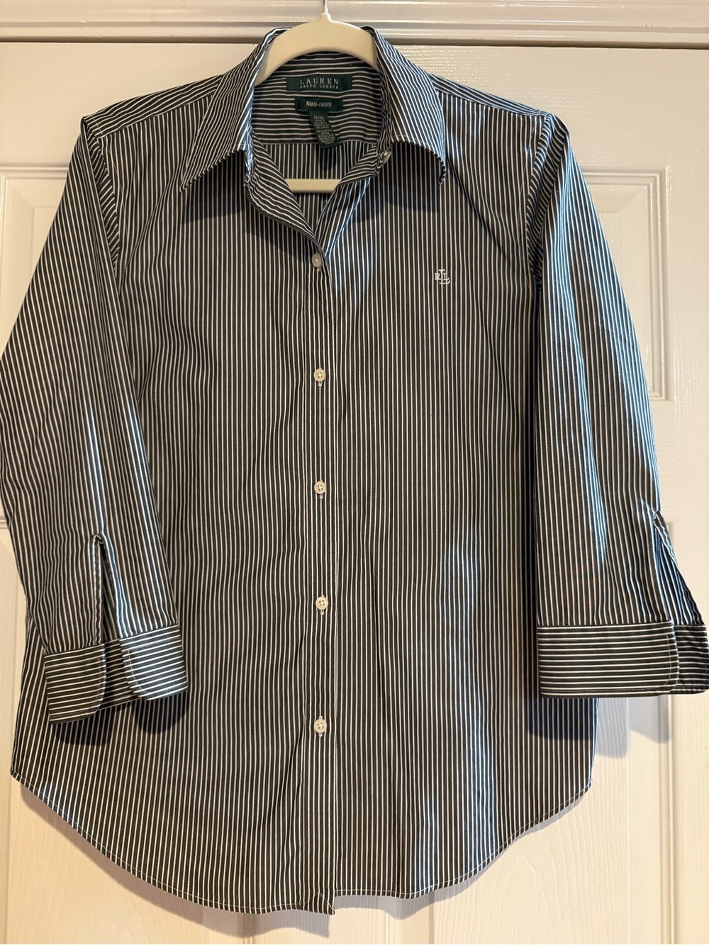 Lauren Ralph Lauren Non Iron Pinstripe Button Down Shirt M Black White